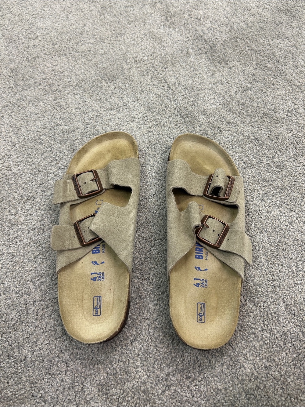 Birkenstock Taupe Suede Two-Buckle Slide Sandals